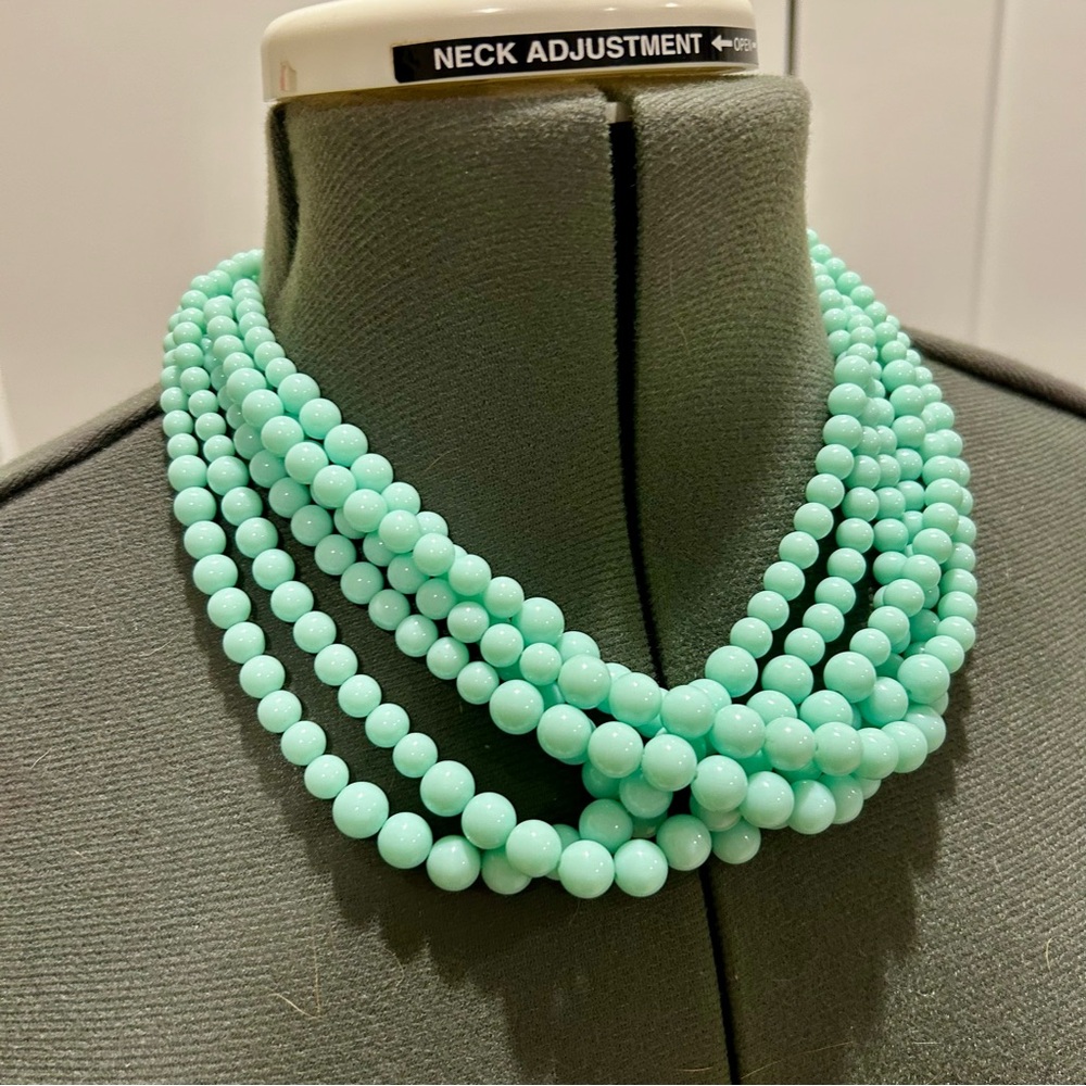 Elegant Aqua Green Beaded Multi-strand Necklace